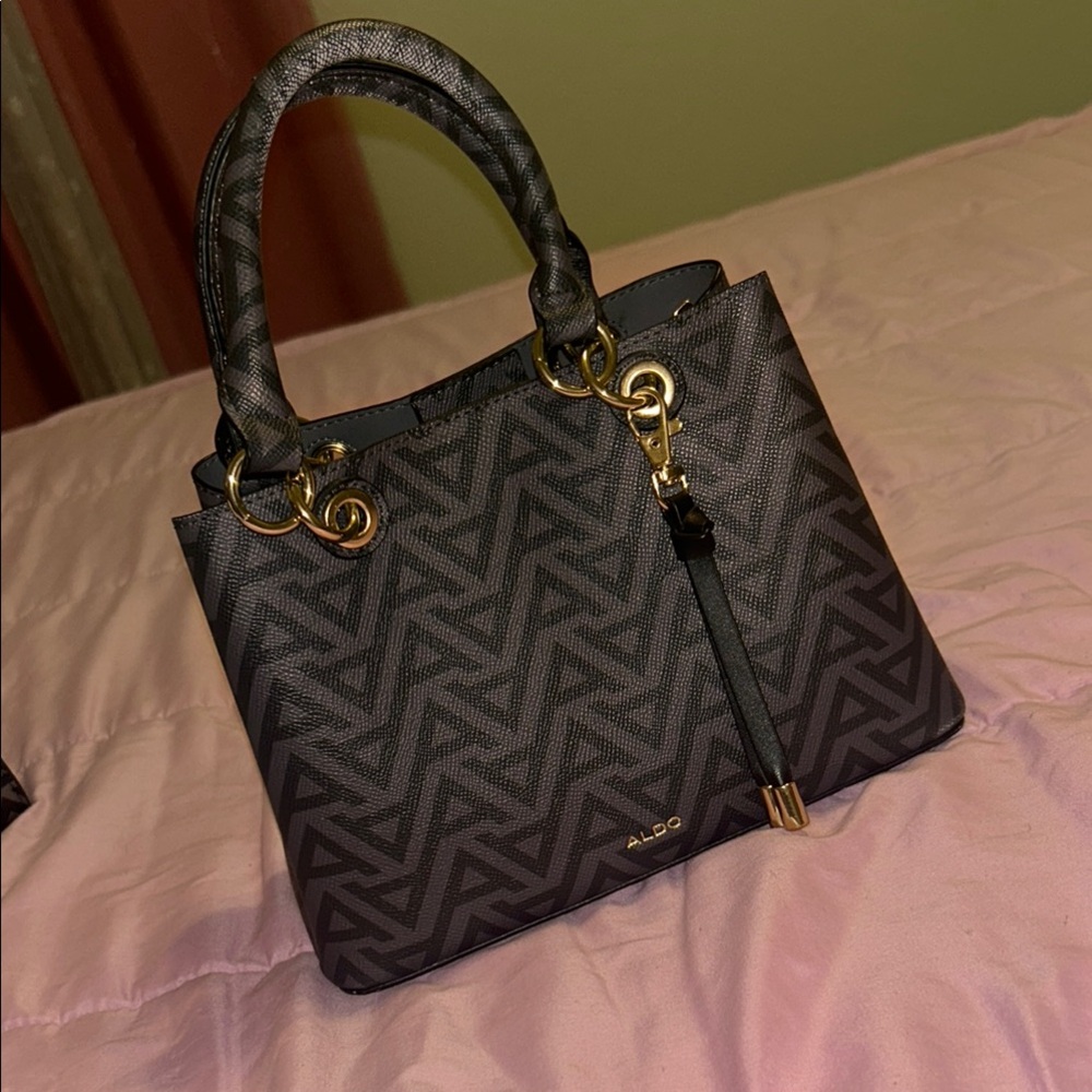 Aldo Black Chevron Quilted Satchel
